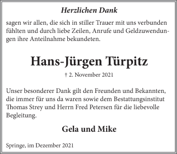 Traueranzeige von Hans-Jürgen Türpitz von Neue Deister-Zeitung