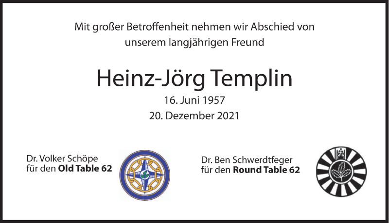  Traueranzeige für Heinz-Jörg Templin vom 24.12.2021 aus Deister- und Weserzeitung
