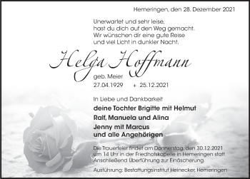 Traueranzeige von Helga Hoffmann von Deister- und Weserzeitung