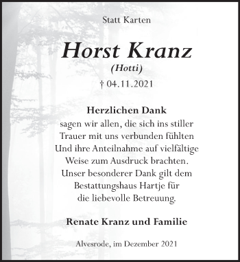 Traueranzeige von Horst Kranz von Neue Deister-Zeitung