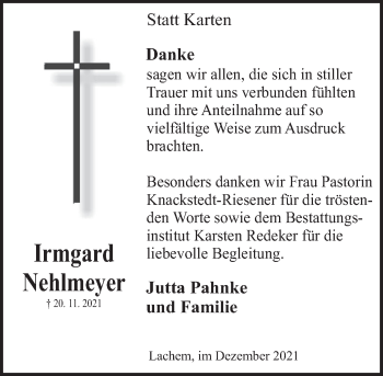 Traueranzeige von Irmgard Nehlmeyer von Deister- und Weserzeitung