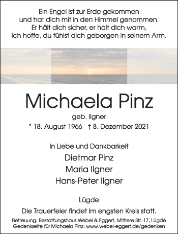 Traueranzeige von Michaela Pinz von Deister- und Weserzeitung