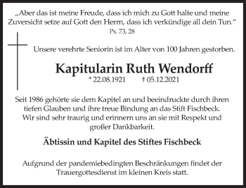Traueranzeige von Ruth Wendorff von Deister- und Weserzeitung