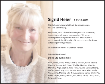 Traueranzeige von Sigrid Heier von Deister- und Weserzeitung