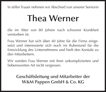 Traueranzeige von Thea Werner von Deister- und Weserzeitung