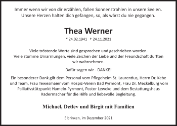 Traueranzeige von Thea Werner von Deister- und Weserzeitung