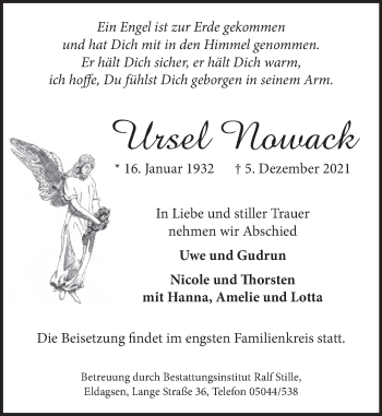 Traueranzeige von Ursel Nowack von Neue Deister-Zeitung