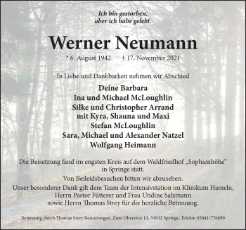 Traueranzeige von Werner Neumann von Neue Deister-Zeitung