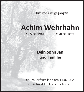 Traueranzeige von Achim Wehrhahn von Deister- und Weserzeitung