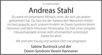 Traueranzeige von Andreas Stahl von Deister- und Weserzeitung