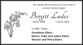 Traueranzeige von Birgitt Ludes von Neue Deister-Zeitung