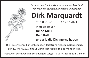 Traueranzeige von Dirk Marquardt von Neue Deister-Zeitung