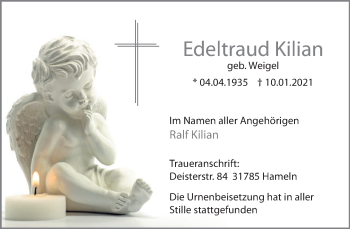 Traueranzeige von Edeltraud Kilian von Deister- und Weserzeitung