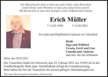 Traueranzeige von Erich Müller von Deister- und Weserzeitung