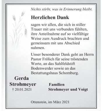 Traueranzeige von Gerda Strohmeyer von Deister- und Weserzeitung