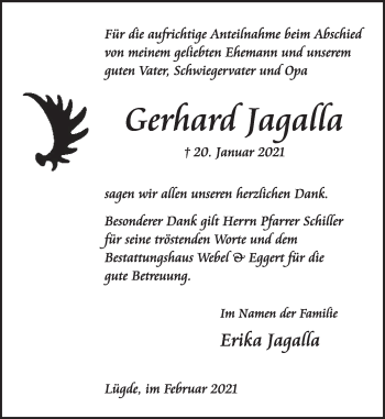 Traueranzeige von Gerhard Jagalla von Deister- und Weserzeitung
