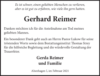 Traueranzeige von Gerhard Reimer von Neue Deister-Zeitung