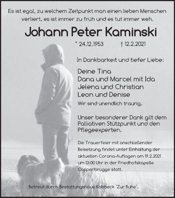 Traueranzeige von Johann Peter Kaminski von Deister- und Weserzeitung
