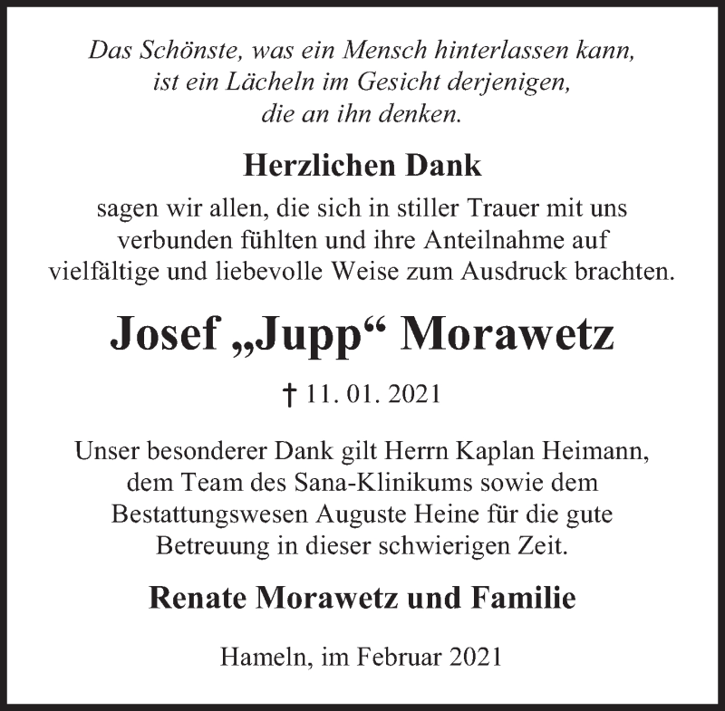  Traueranzeige für Josef  Morawetz vom 06.02.2021 aus Deister- und Weserzeitung