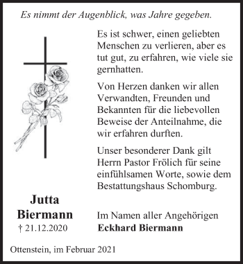 Traueranzeige von Jutta Biermann von Deister- und Weserzeitung