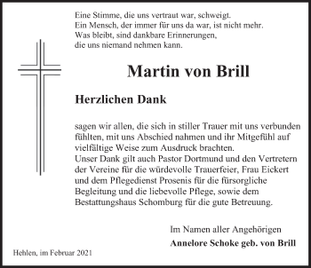 Traueranzeige von Martin von Brill von Deister- und Weserzeitung