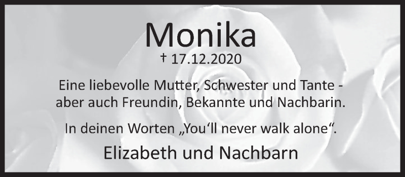  Traueranzeige für Monika Marczik vom 13.02.2021 aus Deister- und Weserzeitung