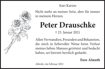 Traueranzeige von Peter Drauschke von Neue Deister-Zeitung