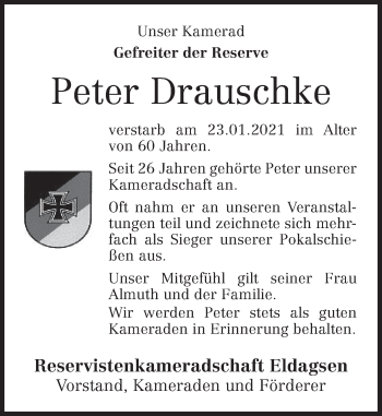 Traueranzeige von Peter Drauschke von Neue Deister-Zeitung