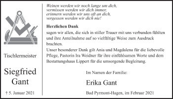 Traueranzeige von Siegfried Gant von Deister- und Weserzeitung