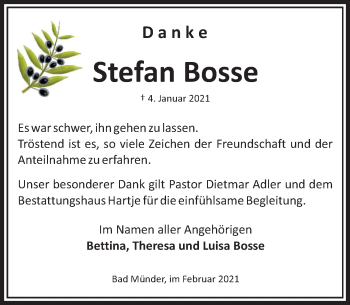 Traueranzeige von Stefan Bosse von Neue Deister-Zeitung