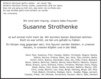 Traueranzeige von Susanne Strothenke von Deister- und Weserzeitung
