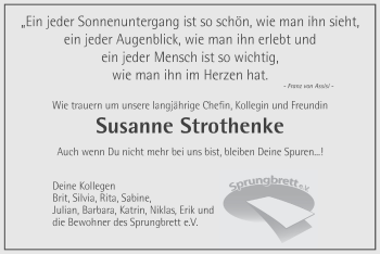 Traueranzeige von Susanne Strothenke von Deister- und Weserzeitung