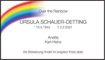 Traueranzeige von Ursula Schauer-Oetting von Deister- und Weserzeitung