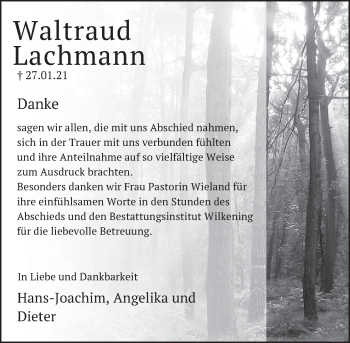 Traueranzeige von Waltraud Lachmann von Neue Deister-Zeitung