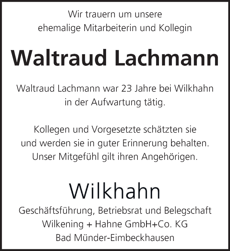  Traueranzeige für Waltraud Lachmann vom 03.02.2021 aus Neue Deister-Zeitung