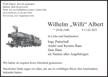 Traueranzeige von Wilhelm Albert von Deister- und Weserzeitung