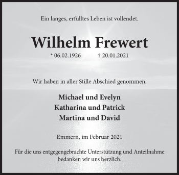 Traueranzeige von Wilhelm Frewert von Deister- und Weserzeitung