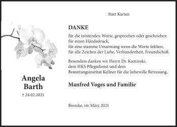 Traueranzeige von Angela Barth von Deister- und Weserzeitung