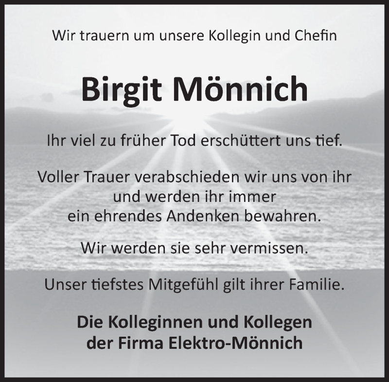  Traueranzeige für Birgit Mönnich vom 27.03.2021 aus Deister- und Weserzeitung
