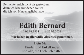 Traueranzeige von Edith Bernard von Deister- und Weserzeitung