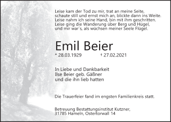 Traueranzeige von Emil Beier von Deister- und Weserzeitung