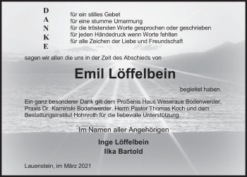 Traueranzeige von Emil Löffelbein von Deister- und Weserzeitung