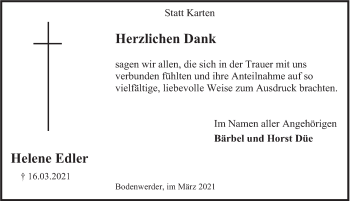 Traueranzeige von Helene Edler von Deister- und Weserzeitung
