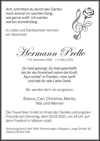 Traueranzeige von Hermann Prelle von Neue Deister-Zeitung