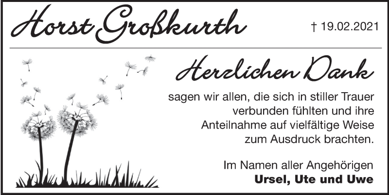  Traueranzeige für Horst Großkurth vom 20.03.2021 aus Deister- und Weserzeitung
