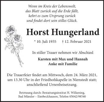 Traueranzeige von Horst Hungerland von Neue Deister-Zeitung