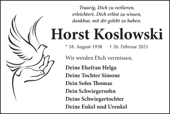 Traueranzeige von Horst Koslowski von Neue Deister-Zeitung