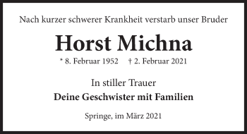 Traueranzeige von Horst Michna von Neue Deister-Zeitung