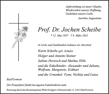 Traueranzeige von Jochen Scheibe von Deister- und Weserzeitung