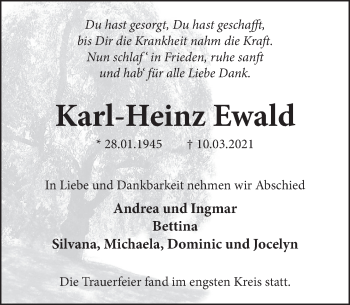 Traueranzeige von Karl-Heinz Ewald von Neue Deister-Zeitung